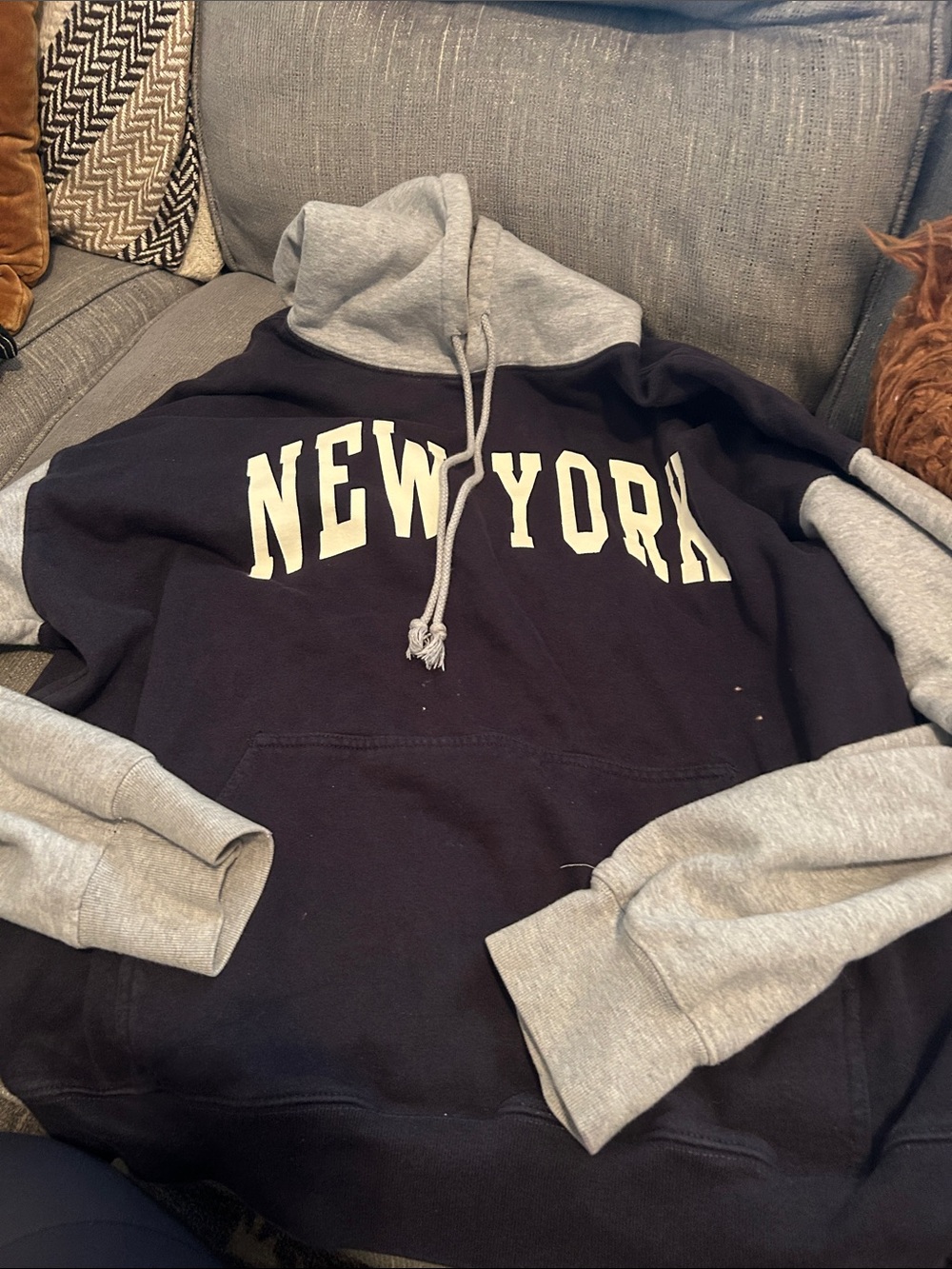Brandy Melville Two-Tone 'NEW YORK' Hoodie - Black & Gray